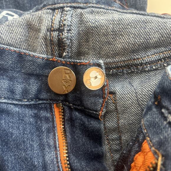 Roxy Jeans Sunset Beach Flare Fit Blue Denim Distressed Juniors Size 7 Low Rise - Picture 10 of 16